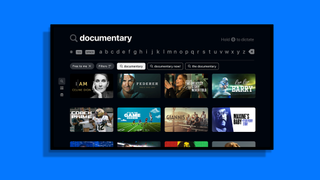 An Apple TV on a blue background